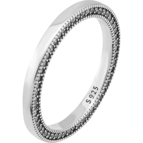 925 Sterling Silver Jewelry Signature Hearts Ring with Clear CZ Fashion Trendy Rings for Women DIY Charms Jewelry Making FLR168