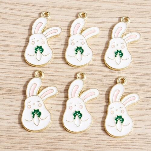10pcs 13*25mm Animal Charms Enamel Rabbit Eating Radish Charms Pendants for Making Necklaces Earrings DIY Jewelry Findings Craft