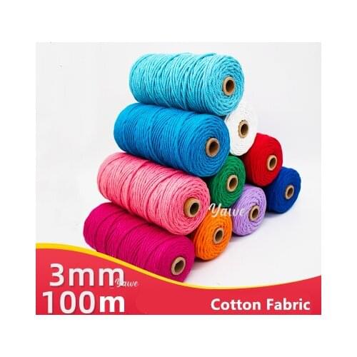 3mm 100% Cotton Cord Colorful Cord Rope Beige Twisted Craft Macrame String DIY Home Textile Wedding Decorative supply 110yards