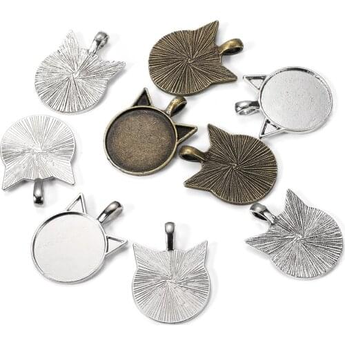 5pcs/lot Plated Cat Style Cabochon Base Setting Charms Pendant Blank Necklace Trays diy Jewelry Accessories