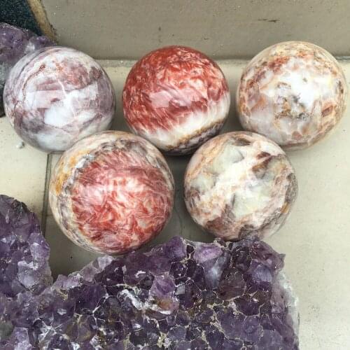 50-60mm natural Red lines stone sphere reiki healing crystals ball polished gemstone minerals rock for home decoration