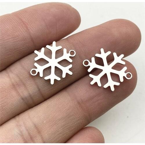 6PCS 13*17mm 100% Stainless Steel Snowflake Connector For Jewelry Diy Making Handmade Double Pattern Winter Snow Charm Pendant