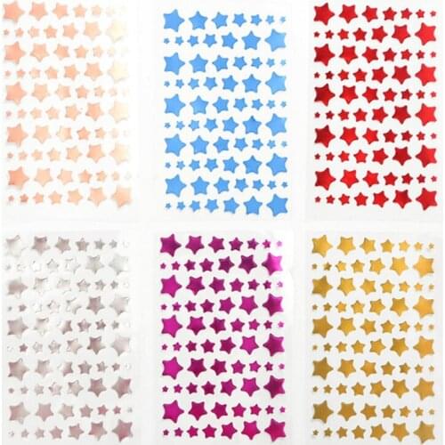 6pc Bronzing Flash Sticker Removable Child Gilding Reward Flash Sticker for DIY Scrapbooking Diary Pentagram Heart Round Shaped