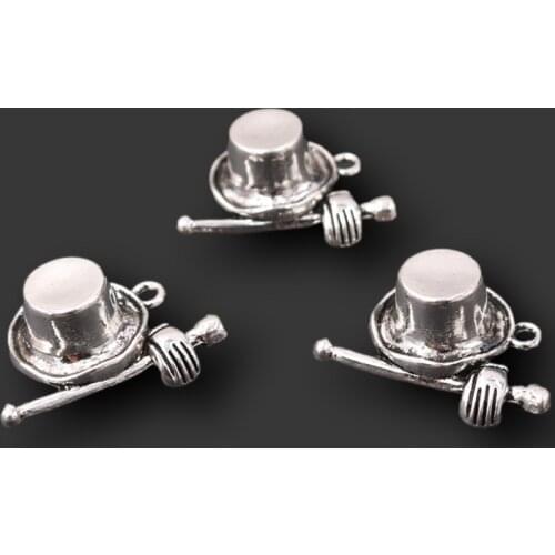 8pcs Silver Plated 3D Hip Hop Magician Hat Magic Scepter Pendants DIY Charms Punk Necklace Bracelet Metal Jewelry Accessories