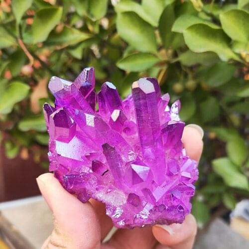 80grams Angel Aura crystal quartz cluster natural deep purple electroplating Titanium coating cluster Healing