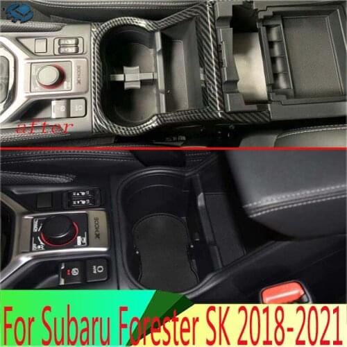 For Subaru Forester SK 2018 2019 Decorate Accessories Carbon Fiber Style Front Center Console Cup Drink Holder Cover Trim