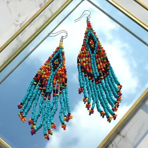 Dvacaman Retro Ethnic Handmade Colorful Beaded Long Tassel Drop Earrings for Women High Quality Statement Beads Earrings Jewelry