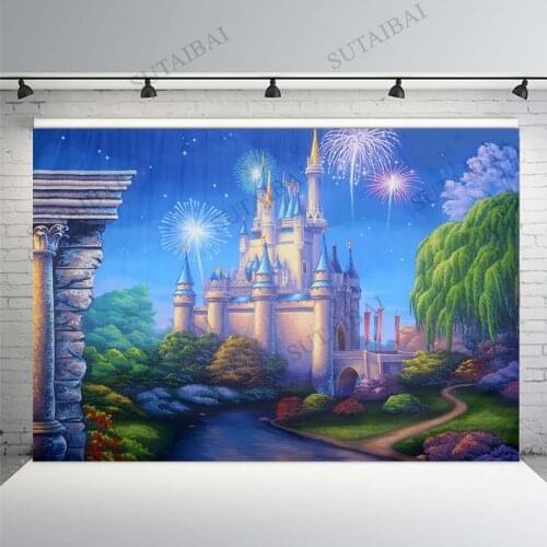 Fairy Tale Castle Backdrop Firecrackers Fireworks Watercolor Photo Wallpaper Decor Baby Shower Child Portrait Studio Background