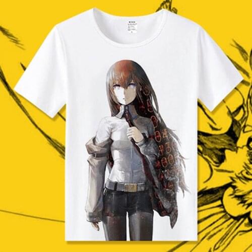 Steins Gate 0 T-Shirt Short Sleeve Makise Kurisu T shirts Cosplay Okabe Rintarou Tshirt Anime Tops Tees For Men Women