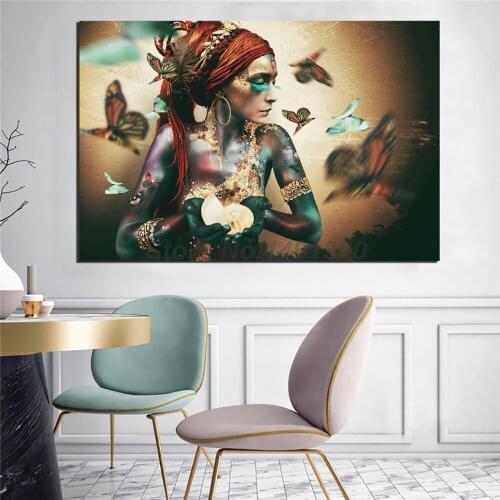 African Woman With Butterfly Canvas Paintings Oil Print Poster Nordic Style Wall Art Picture For Living Room Home Decor