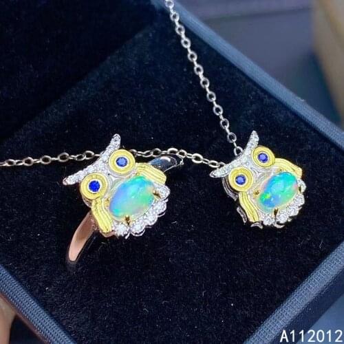 KJJEAXCMY fine jewelry natural opal 925 sterling silver popular owl girl new pendant necklace chain ring suit support test