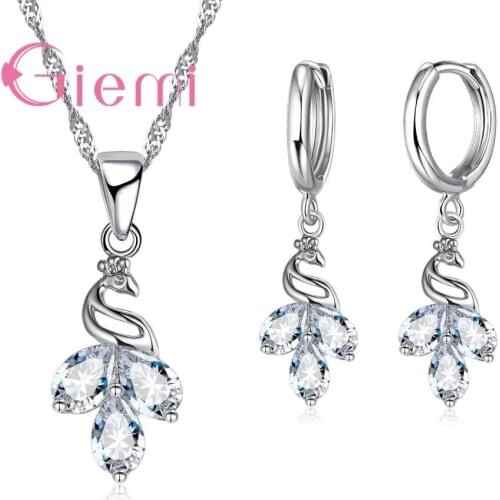 Exquisite Bird Shape Original 925 Sterling Silver Pendant Women Necklace Earrings Jewelry Sets for Wedding Engagement