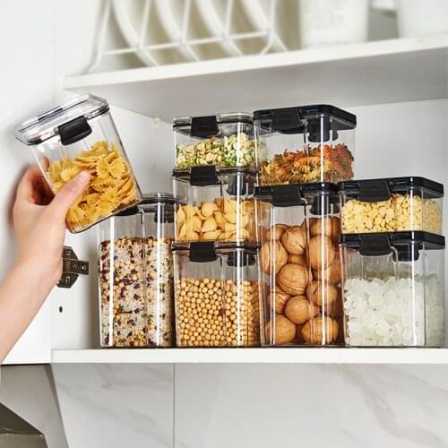 XiaoGui Food Storage Box Kitchen Storage Square Transparent Crisper Box Of Whole Grains And Snacks Dried Fruit Kitchen