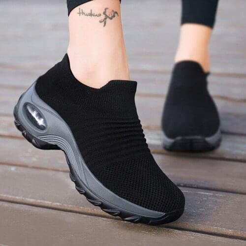 Tenis feminino Breathable Mesh Height-increasing Slip-on Female Sock Footwear Outdoor Women Sneakers sz42 platform shoes zapatos