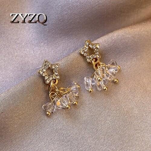 ZYZQ Hot Selling Simple Five-Pointed Star Women Drop Earrings Exquisite Zircon Female Tassel Earring Fashion Jewelry Wholesale