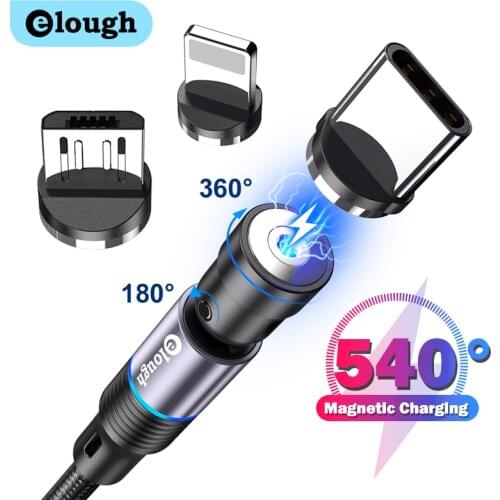 Elough Magnetic Cable 540 Rotate Magnetic Charger Micro USB C Cable Fast Charging For iPhone Xiaomi Poco Magnet Phone Wire Cord