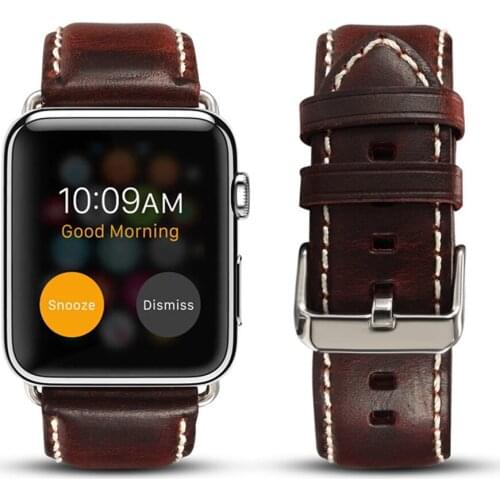 Oil Wax Cowhide Leather Strap for iWatch Series 6/5/4/3/2/SE Retro Classic Bracelet Belt for Apple Watch Band 38/42mm 40mm 44mm