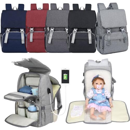 Multifunction Waterproof Mum Backpack Portable Large Capacity Diaper Bag with Changing Baby Bed Crib and Mosquito Net