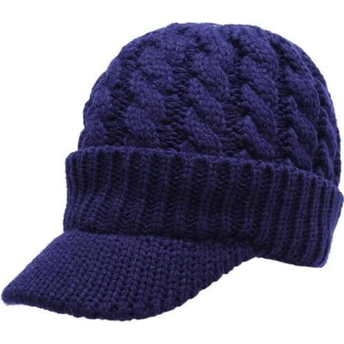 Men Womens Crochet Visor Winter Beret Hat Warm Lined Newsboy Cap Knit Brim Cap Grey Dark Grey White Black Navy Red