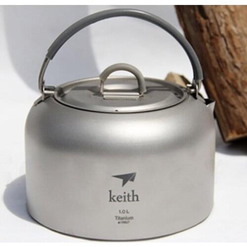 1L Keith Camping Kettle Outdoor Coffee Kettle Camping Titanium Tableware Travel Cookware Outdoor Picnic Set Ti3901