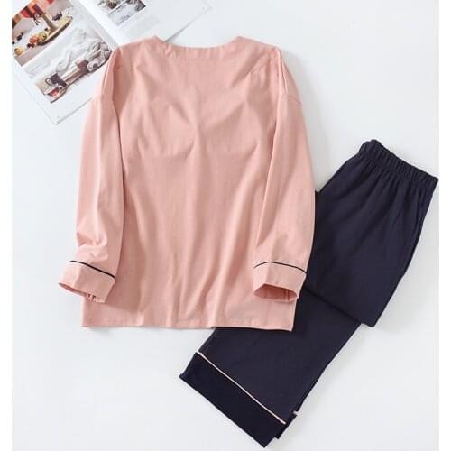 Autumn and Winter New Home Wear Pajamas with Chest Pad Pure Cotton Long-sleeved Ladies Spring and Autumn Loose Sweet Sportswear