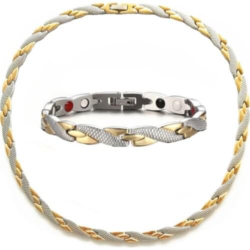 Wholesale Stainless Steel Germanium Healthy Magnet Serpentine Chain Bracelet Necklace Jewelry Set