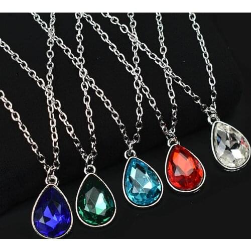 Silver Color Short Chain Chokers Necklaces Red Blue Green Crystal Water Drop Pendant Necklace Women Wedding Jewelry Accessories