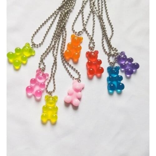 Cute Girl Candy Color Little Bear Pendant Necklace For Women Beads Chain Bear Necklace Female Jewelry Wedding Party Friends Gift