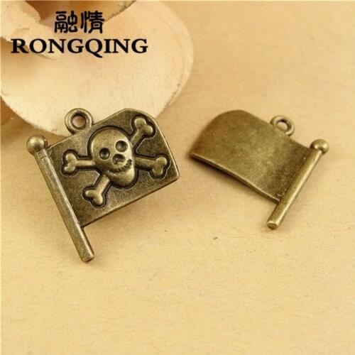 RONGQING 21*19MM Skull Charms 60pcs/lot Pirate Flag Pendants Diy Jewelry Making Wholesale