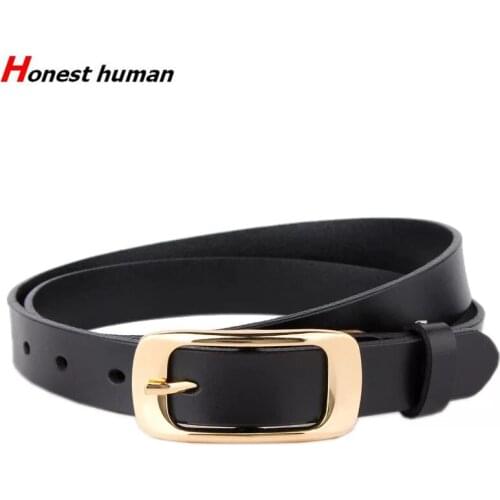 Brand High Quality Women Genuine Leather Belt Ladies Gold Black Metal Buckle Casual Strap Luxury Thin Belts For Jeans cinturones