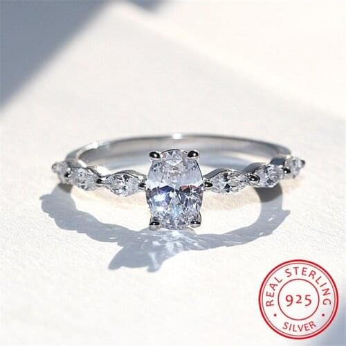 Luxury Female Oval Zirocn Ring 100% Real 925 Sterling Silver Wedding Rings For Women Classic White Crystal Engagement Ring