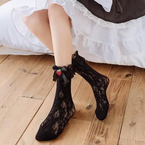 Sexy Women Socks Lace Floral Socks Women Lolita Socks Lace Ruffle Soft Pleats Elastic Fishnet Short Ankle Socks Kawaii Mesh Sock