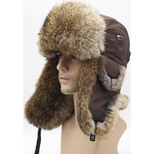 Bomber Hats Thick Fur Hat Rabbit Hair Hat Winter Warm Mens Hat Thickened Ear Protection Bomber Hats