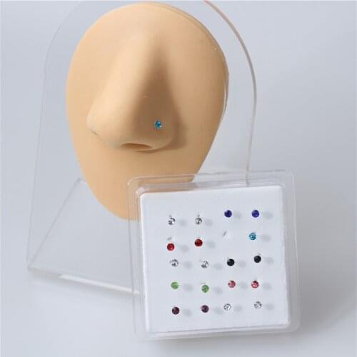 20 pieces 2MM Mixed Colored Crystal Nose Studs Ball End Pin Bendable Nose Bone Stud for Women Men Nose Piercing