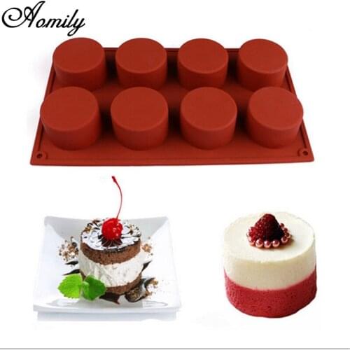 Aomily 8 Holes Round Shape Silicone Cake Fondant Mold 3D Chocolate Candy Pudding Ice Pastry Mould DIY Baking Pan Tray Supplies
