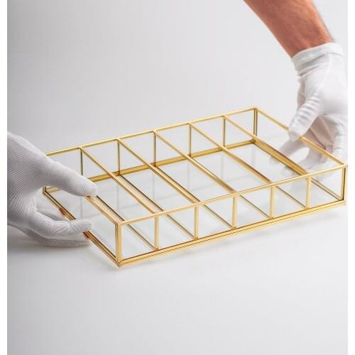 Scandinavian Jewelry Accessory Makeup Box Glass Organizer Without Cover Brass Gold Brass 30x20x6cm