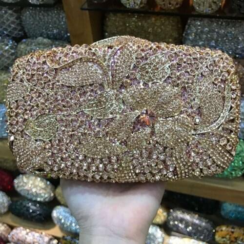 Champagne/silver wedding bridal clutch purse marriage evening bag crystal women party bag pochette diamante day clutches Purse