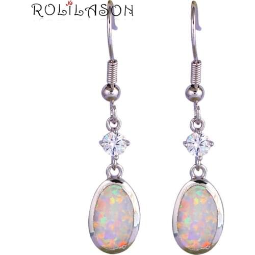 Glittering design Wholesale & Retail White Fire Opal Silver Stamped Dangle Earrings Fashion Jewelry Opal Jewelry OE557
