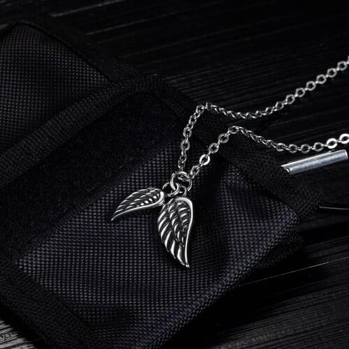 Vintage Angel Wing Pendant Hip-Hop Feather Necklace for Men Him Jewelry Gift Stainless Steel Fashion Punk
