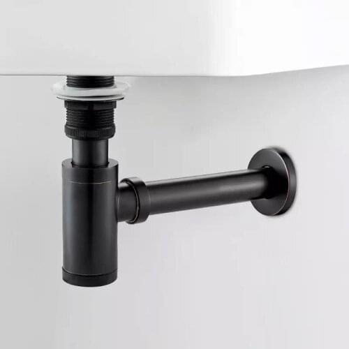 Basin Pop Up Drain Black Brass Bathroom Sink Siphon Drains Bottle Trap With Pop Up Drain Kit P-TRAP Pipe Waste Hardware
