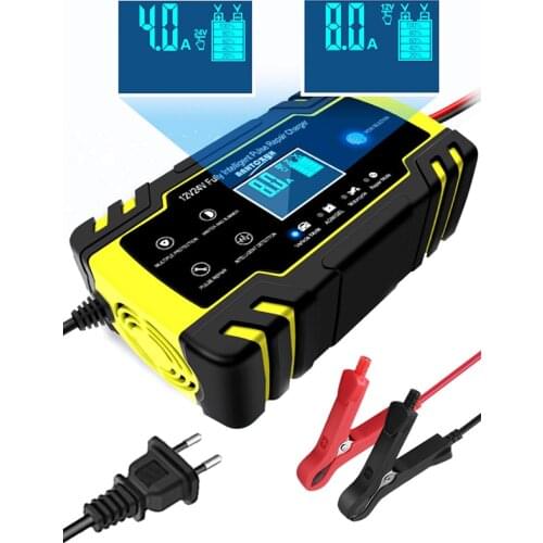 12V-24V Car Battery Chargers 8A Full Automatic Battery-chargers Digital LCD Display Power Puls Repair Chargers Wet Dry Lead Acid