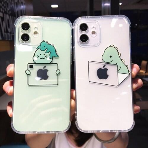 Cartoon dinosaur camera lens protective case for iphone 11 12 Pro Max Mini 7 8 plus x xr xs max se 2020 anti knock back cases