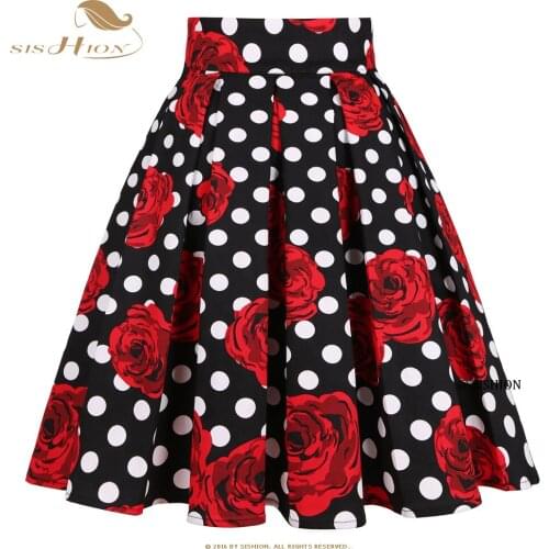New Arrival Vintage Pleated Women Skirt SS0012 High Waist Floral Print Lemon Flamingo Animal Printed Blue Skater Cotton Skirt