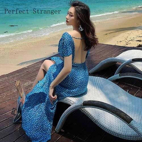 2021 Summer New Arrival Sexy Beach Dress Floral V Collar Backless Seaside Holiday Dresses High Quality