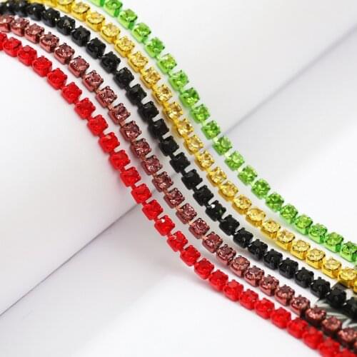 1 Yards/Roll Crystal AB High Density Red Sew On Rhinestones Cup Chain Rhinestones Trim Gold Claw For Clothes DIY Accessories