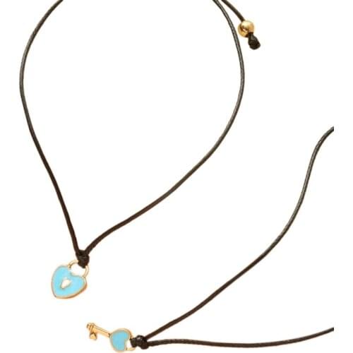 2 Pcs Set Couple Trendy Bracelet For Friend Lock Key Design Black Color Rope Bracelet Jewelry