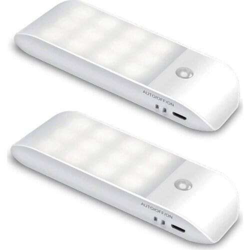 2 pack Motion Sensor Light, Cupboard Night Light, USB Rechargeable Battery Powered Light with 24 LED, Removable Magnetic Strip
