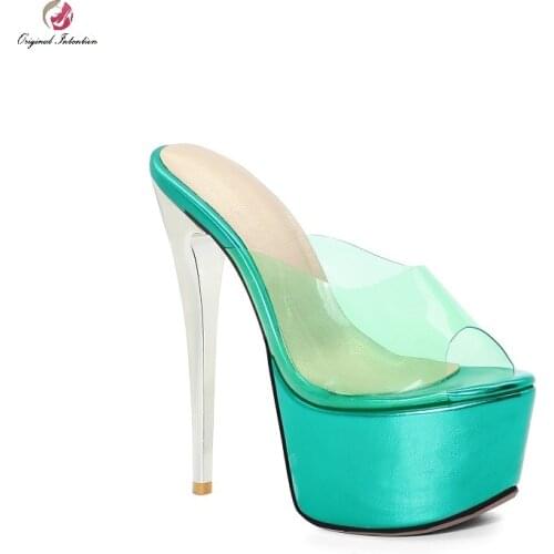 2021 PVC Women Slippers 16CM Sexy Thin High Heels Woman Sandals Fashion Colorful Platform Peep Toe Modern Slippers Large Size 50