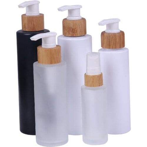 30ml 50ml bottles for essential oils Skin Care Essence Jar For with Bamboo Lid Containers Frosted Glass Liquid Bottles