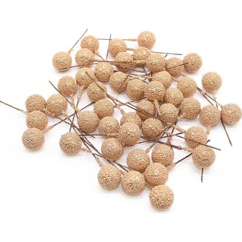 40pcs 12mm Mini Gold Stamen Flowers Cherry Stamen Berries Bundle DIY Cake Christmas Wedding Gift Box Wreaths Decoration Supplies